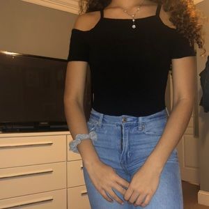 black off the shoulder spaghetti strap